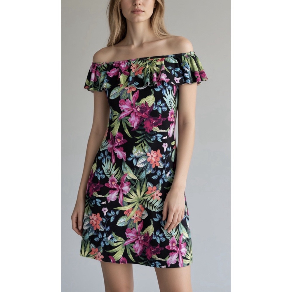 NWT Tommy Bahama Orchid Garden Dress M Tropical Resortwear Floral Off Shoulder